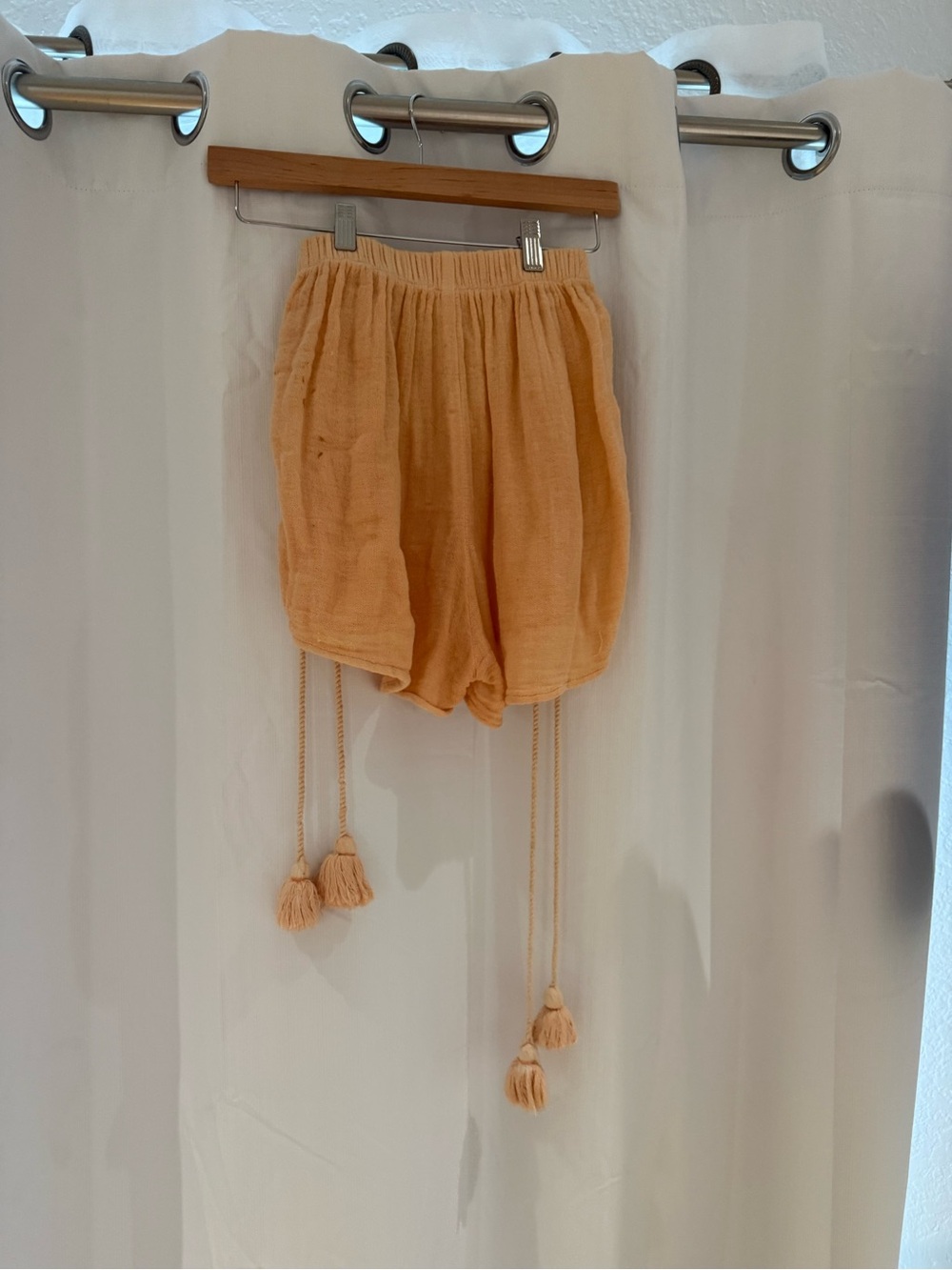 Jen’s pirate booty Light Orange Women's Cotton Shorts with Tassel Drawstring